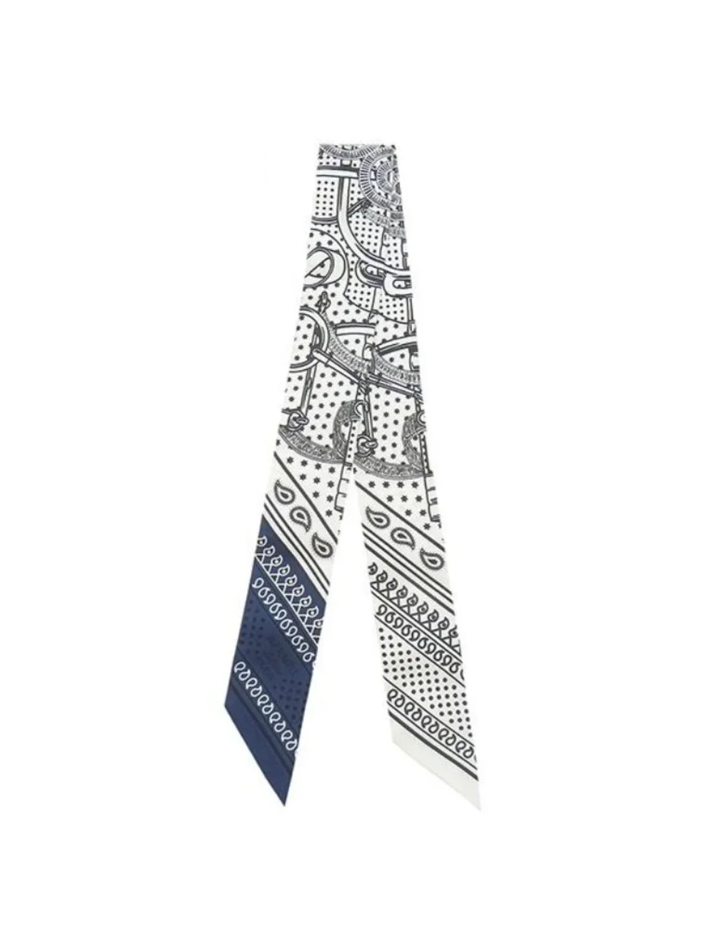 Hermes Scarf Twilly Silk White Marine Black Eperon D'or Apron